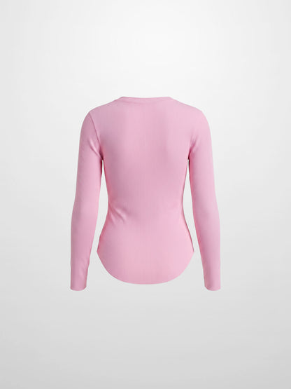 Rounded Hem Ribbed T-Shirt-Pink