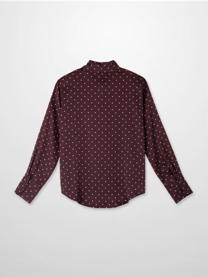 Oversized Satin Blouse-Burgundy Small Polka Dot