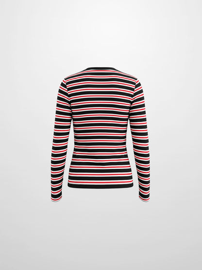 Embroidered Crown Striped Tee-Black/White/Red