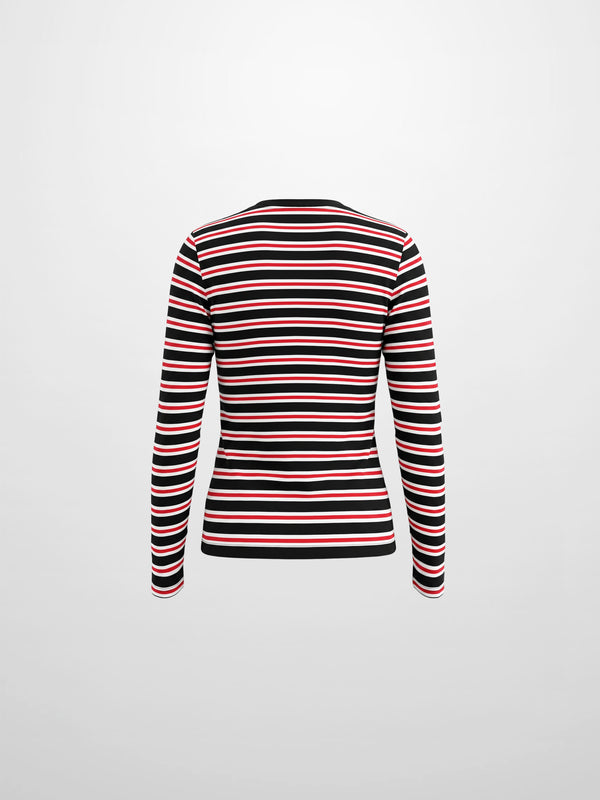 Embroidered Crown Striped Tee-Black/White/Red