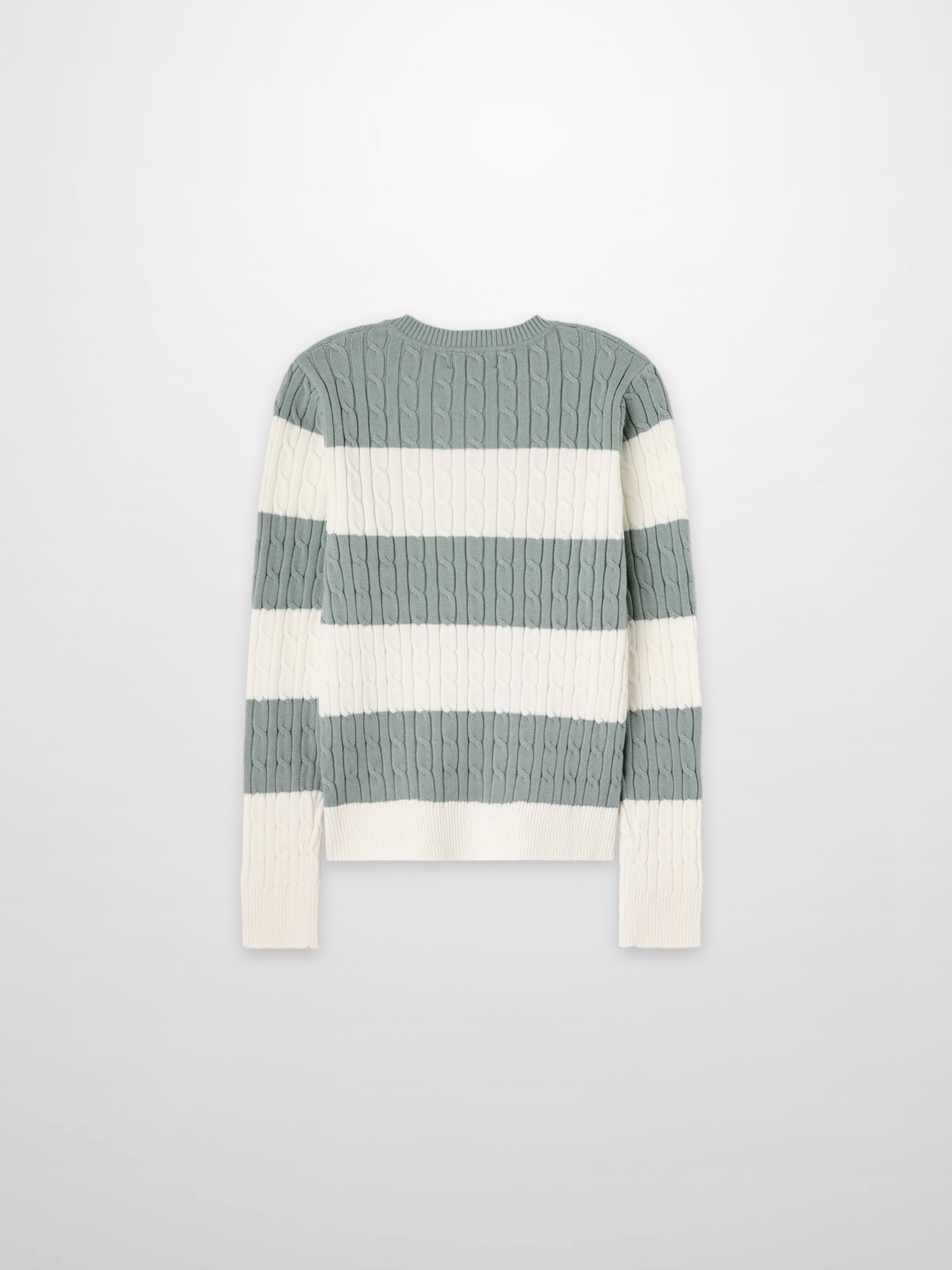 Striped Cable Sweater-Dusty Mint/White