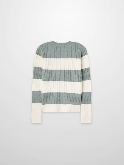 Striped Cable Sweater-Dusty Mint/White