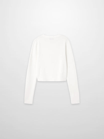 Gold Button Crop Cardigan-White