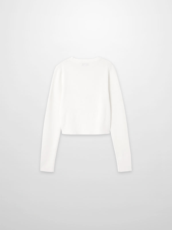 Gold Button Crop Cardigan-White