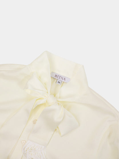 Fringe Bow Blouse-Cream