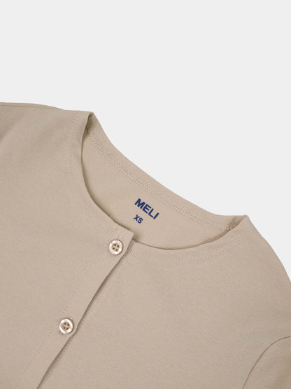 Crop T-Shirt Cardigan-Tan