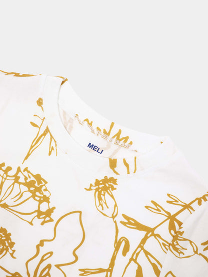 Basic Printed T-shirt-Mustard Floral