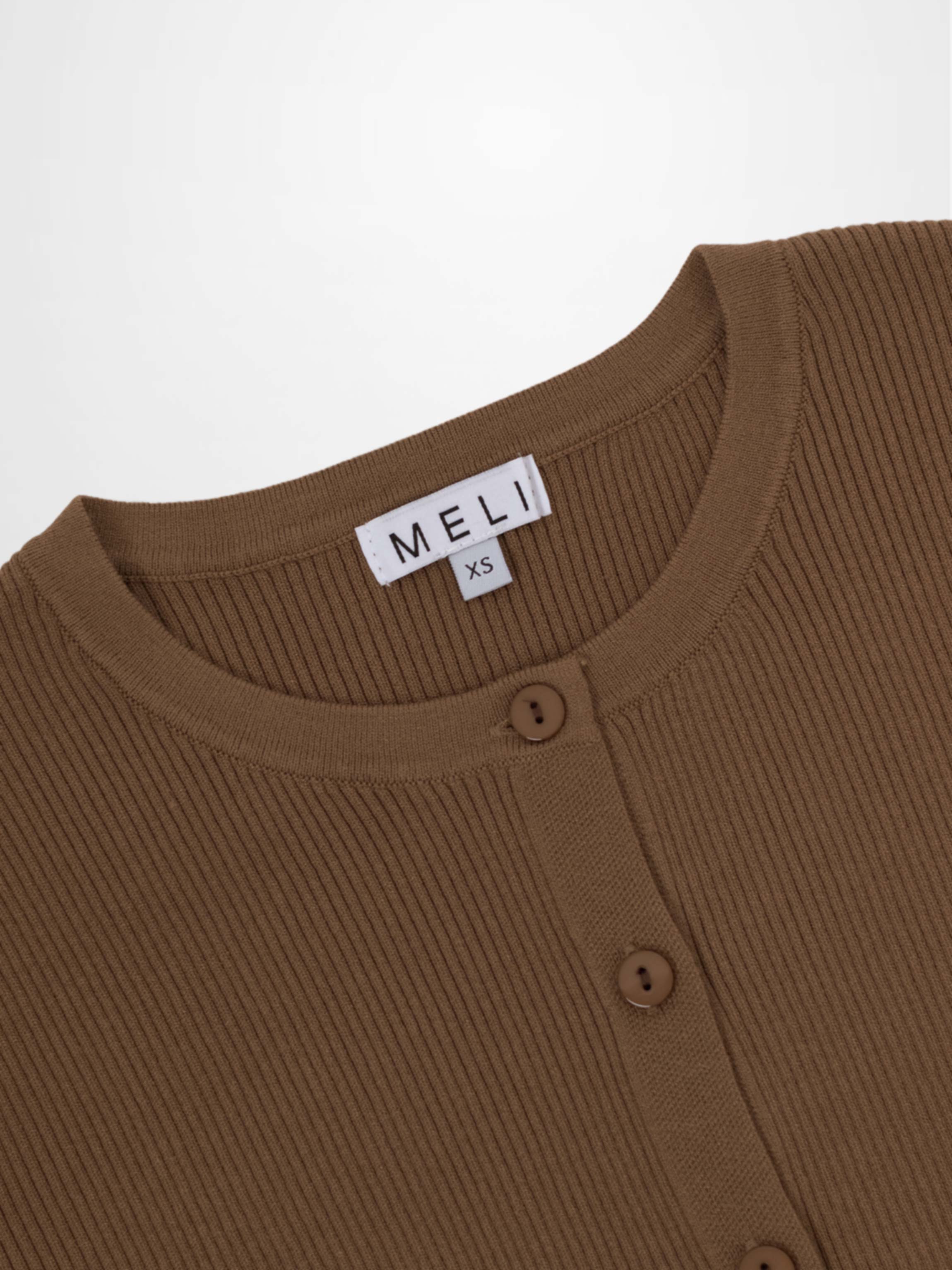 Ribbed Crew Neck Cardigan-Mocha Mousse
