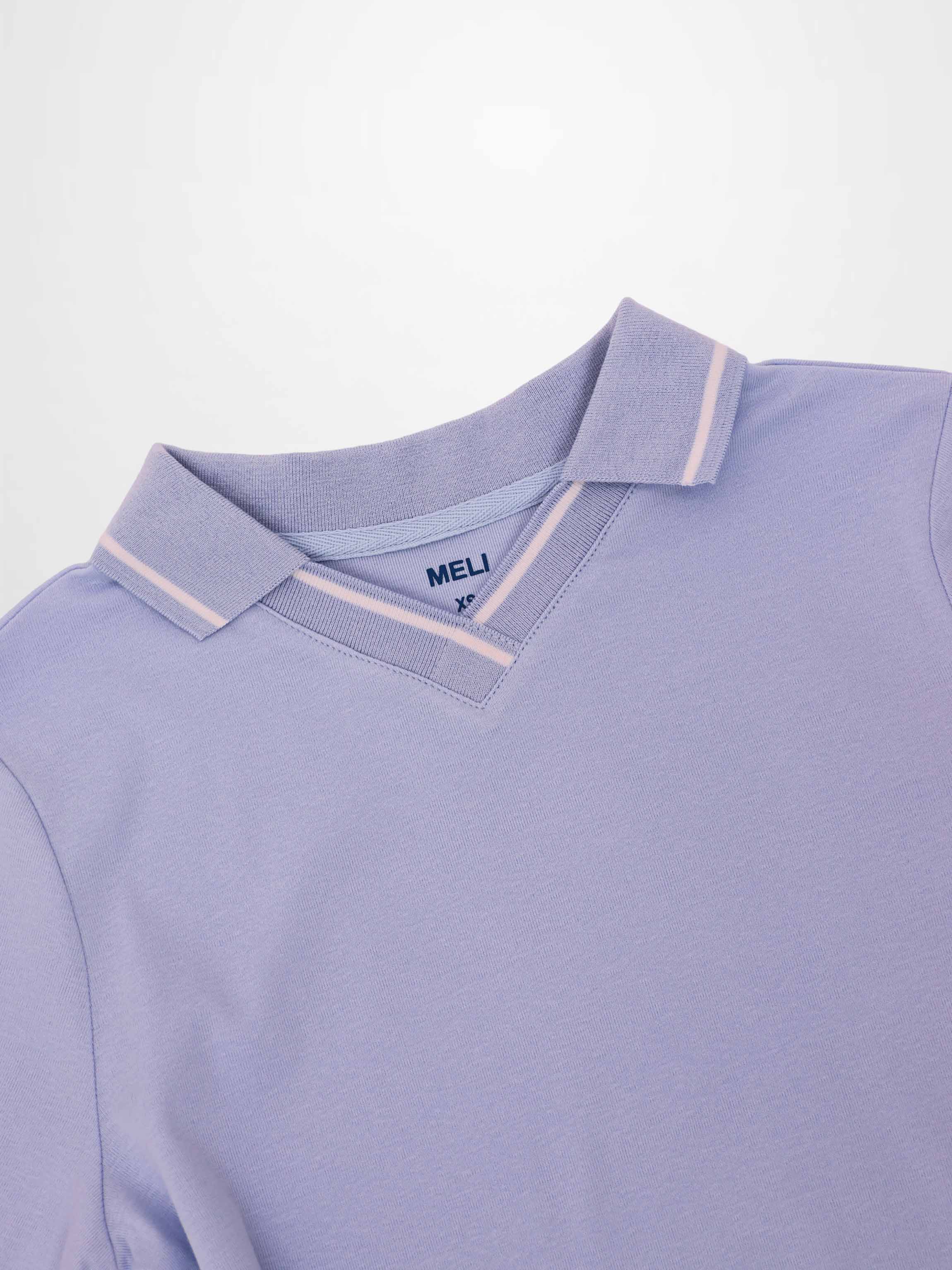 Collared High V T-Shirt-Light Blue