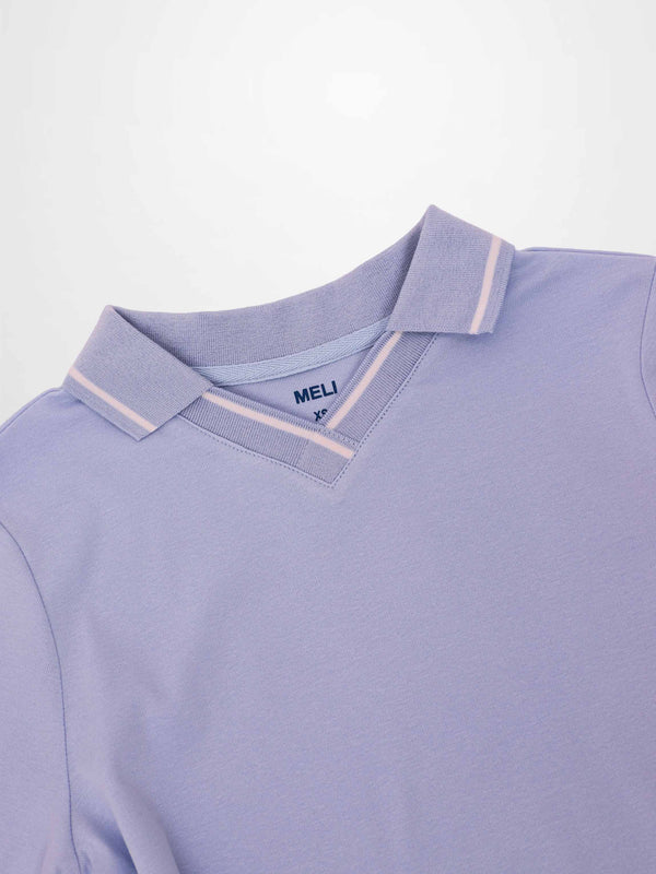 Collared High V T-Shirt-Light Blue