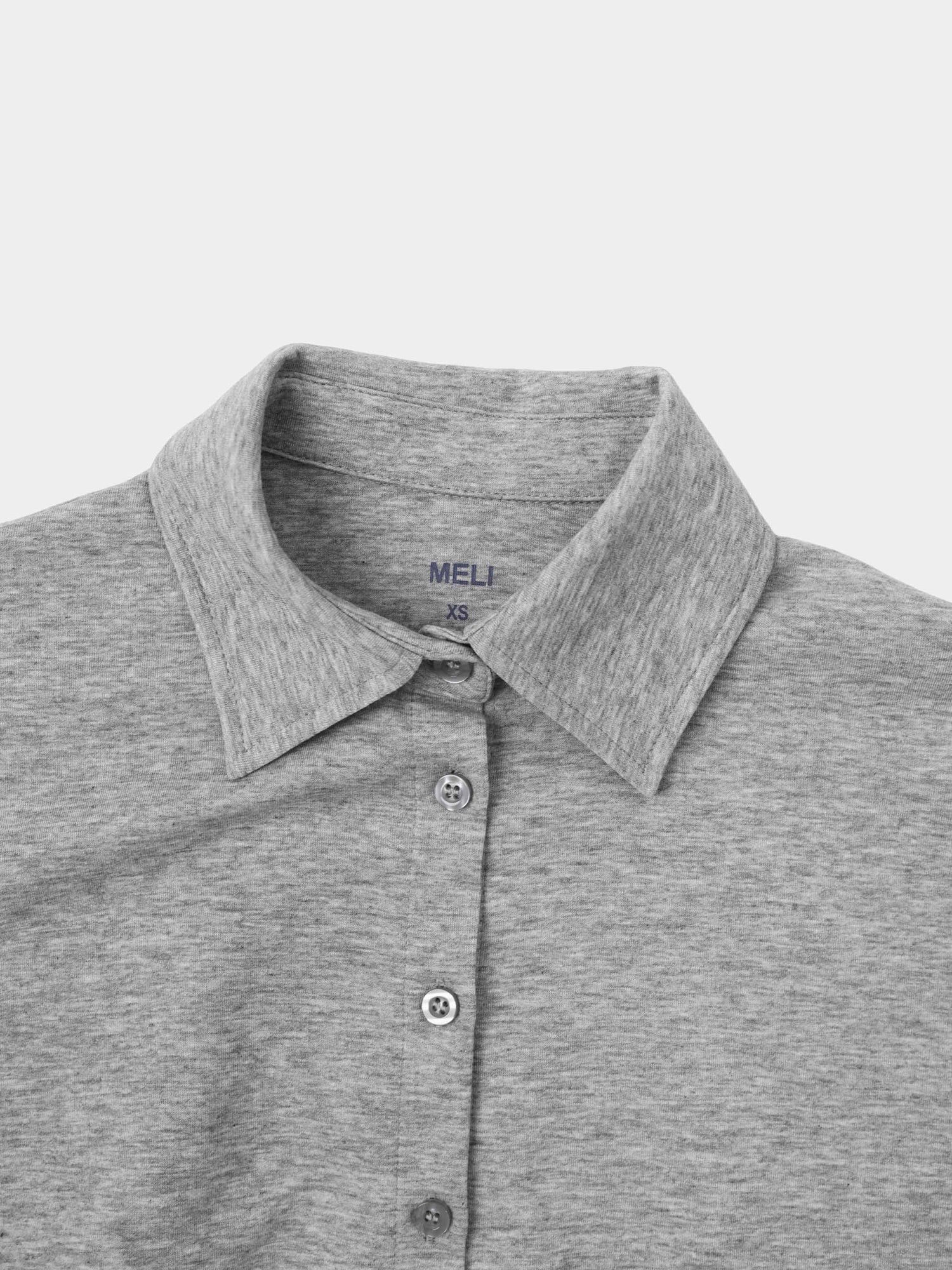 Waist Tie Button Down T-Shirt-Heather Grey