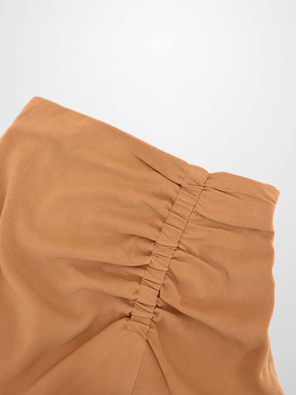 SIDE RUCHED SKIRT-TAN