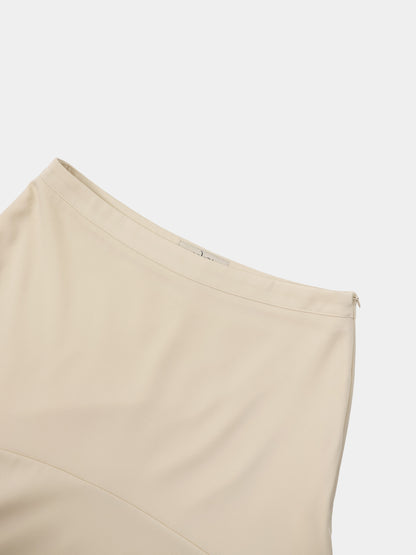 Curved Yoke Faux Satin Skirt - Cream