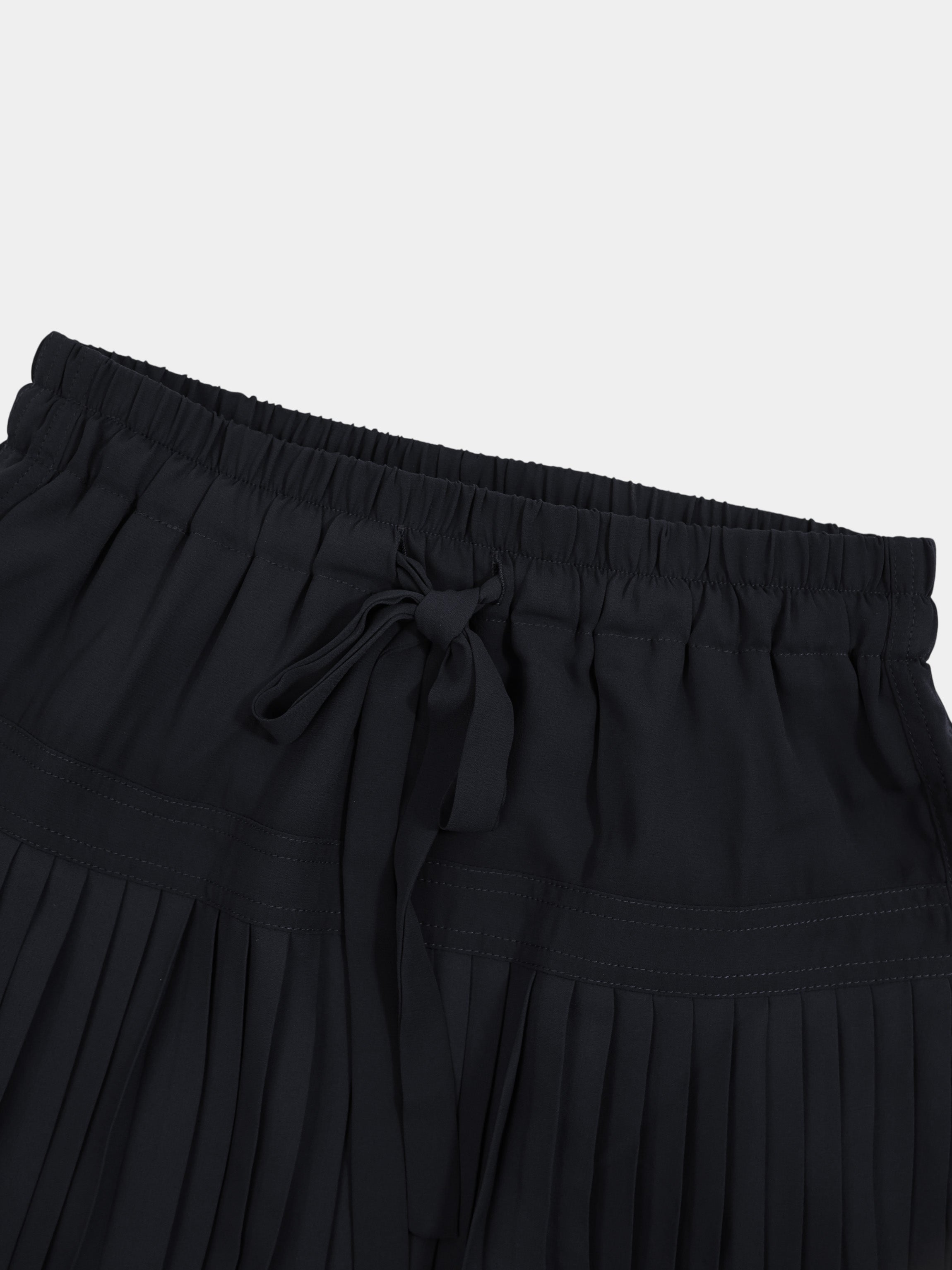 Chiffon Drop Waist Pleat Skirt-Black