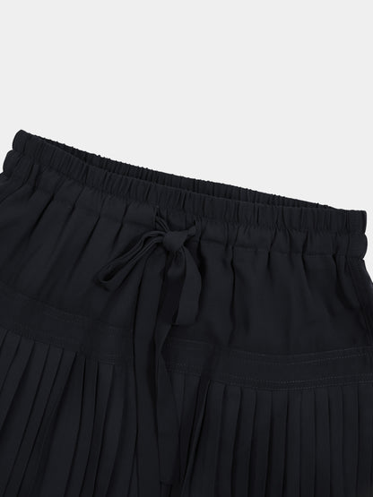Chiffon Drop Waist Pleat Skirt-Black