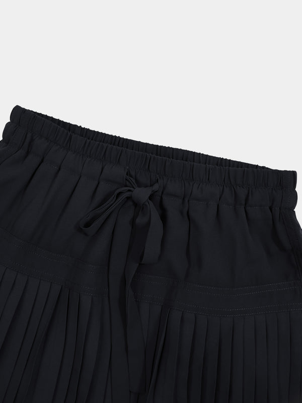 Chiffon Drop Waist Pleat Skirt-Black