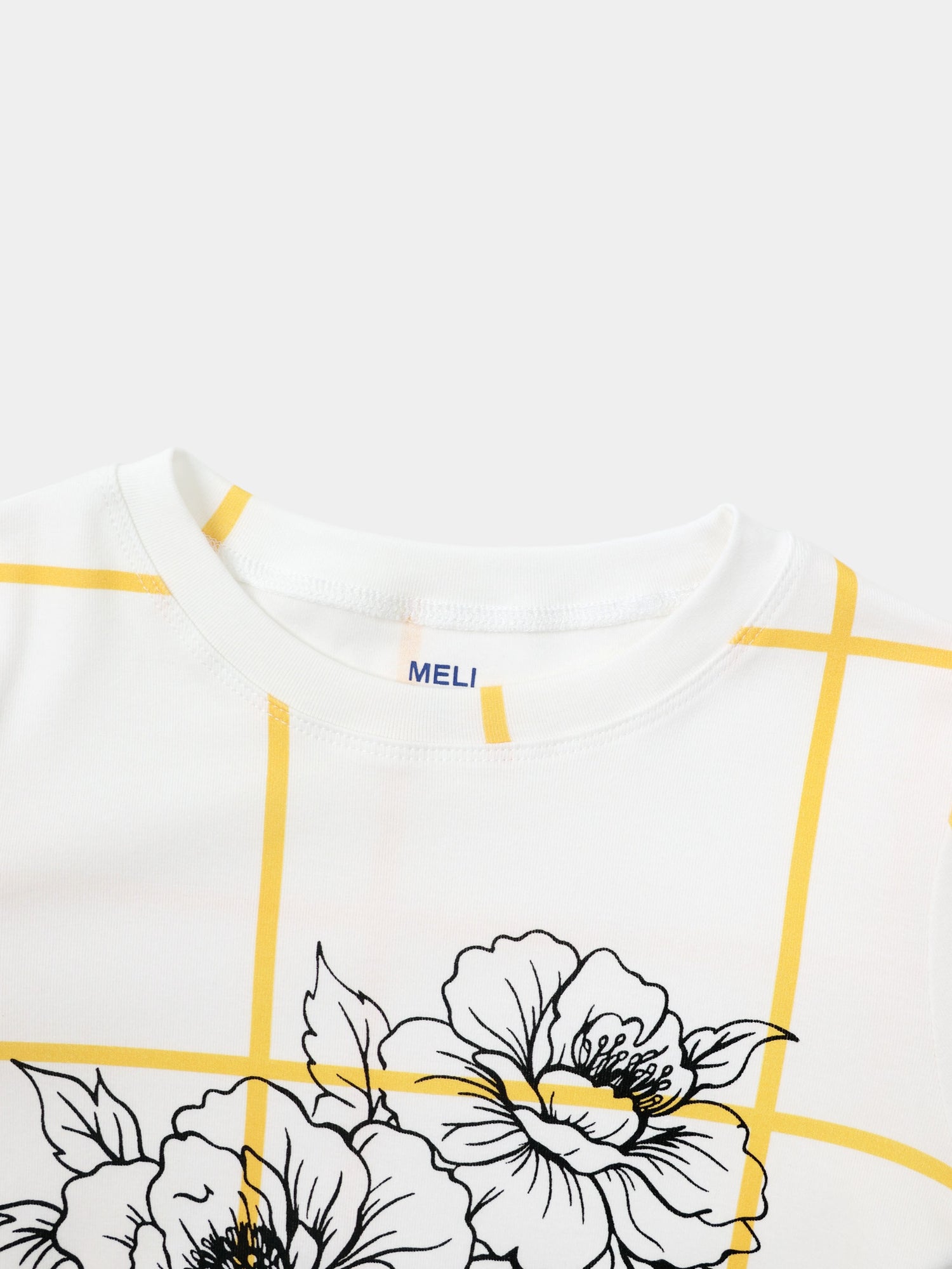 Basic Printed T-shirt-Floral Windowpane Yellow
