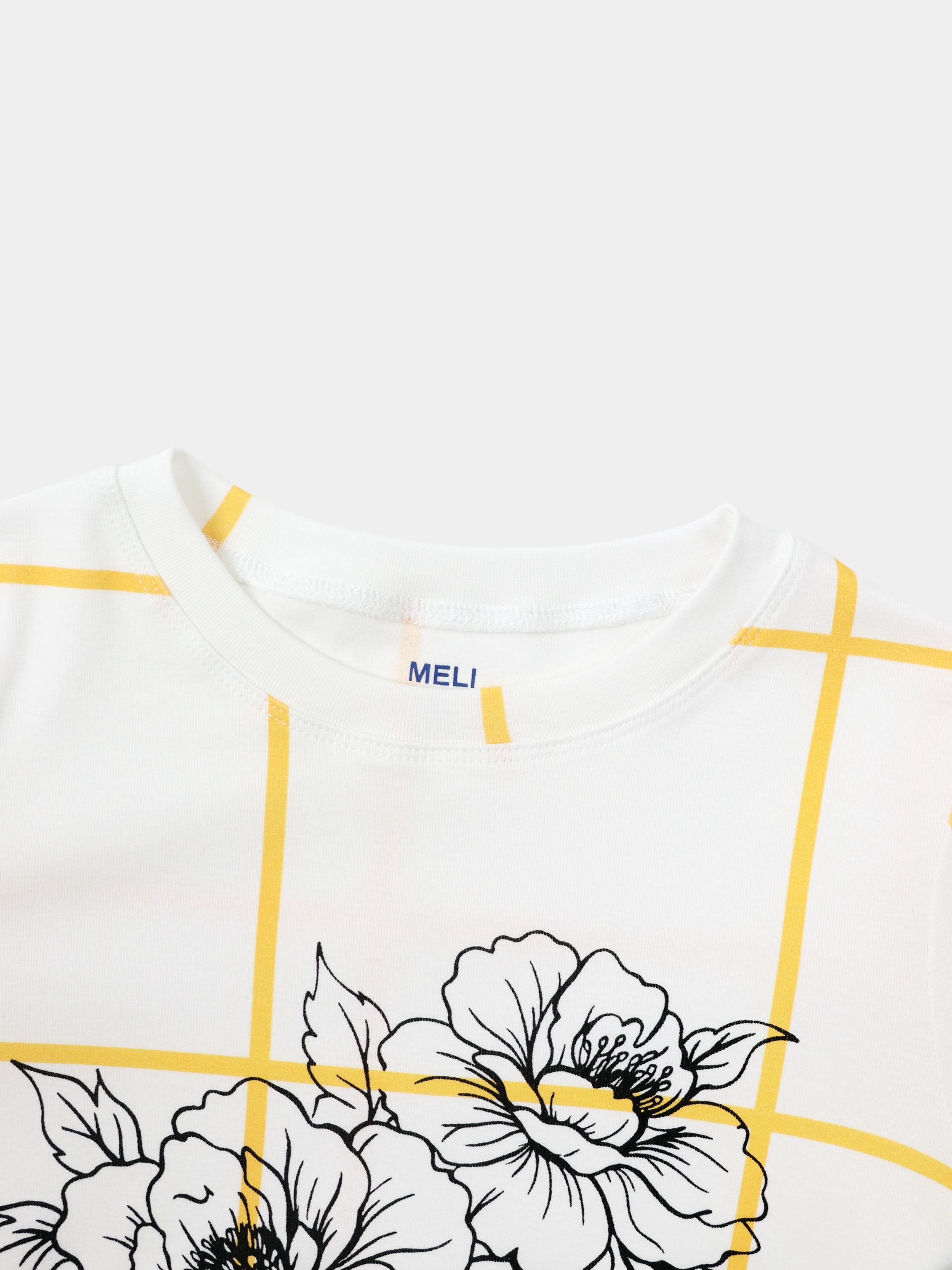 Basic Printed T-shirt-Floral Windowpane Yellow
