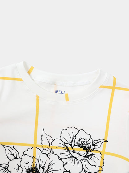 Basic Printed T-shirt-Floral Windowpane Yellow