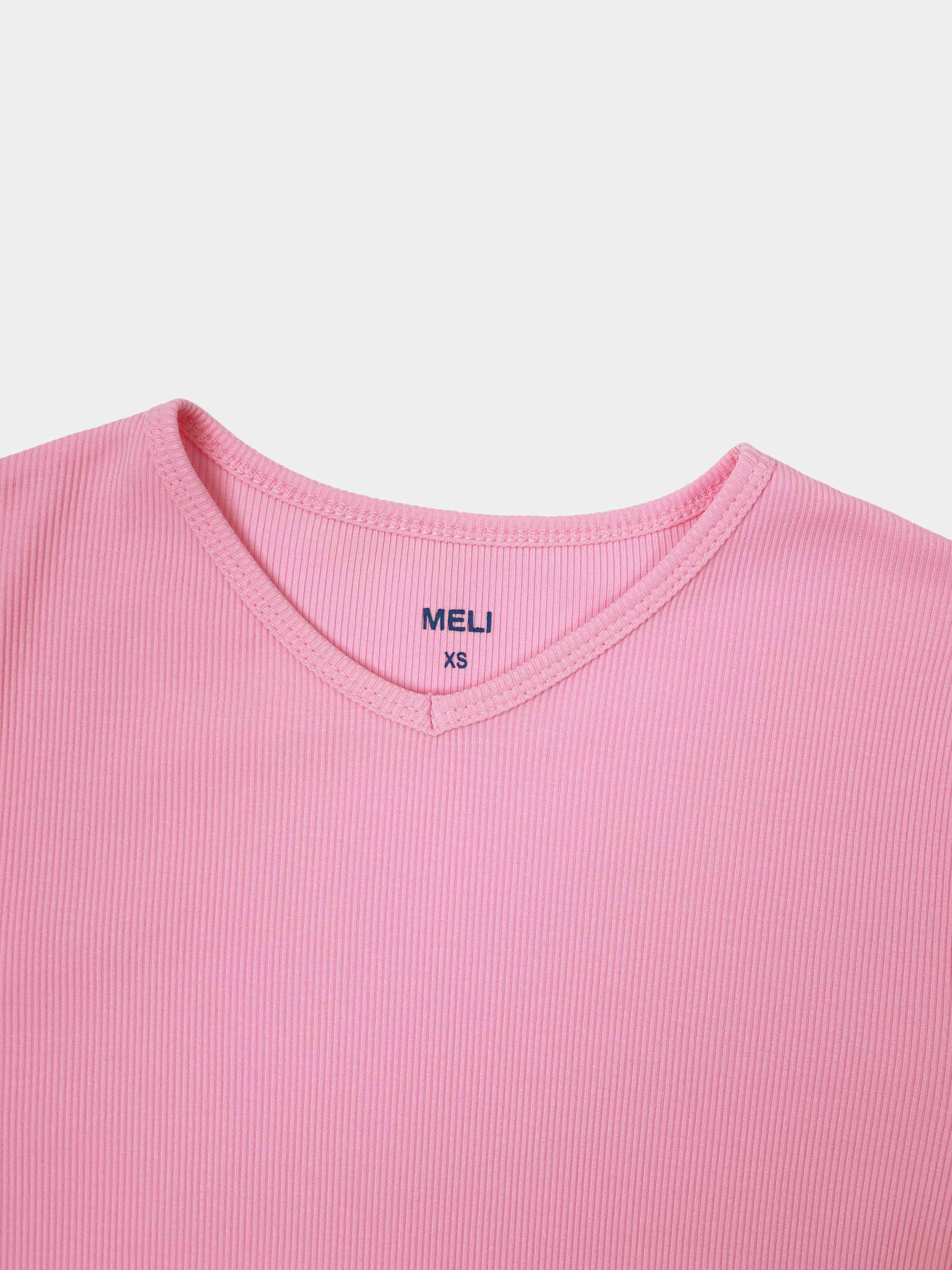Soft Ribbed High V Tee-Happy Pink