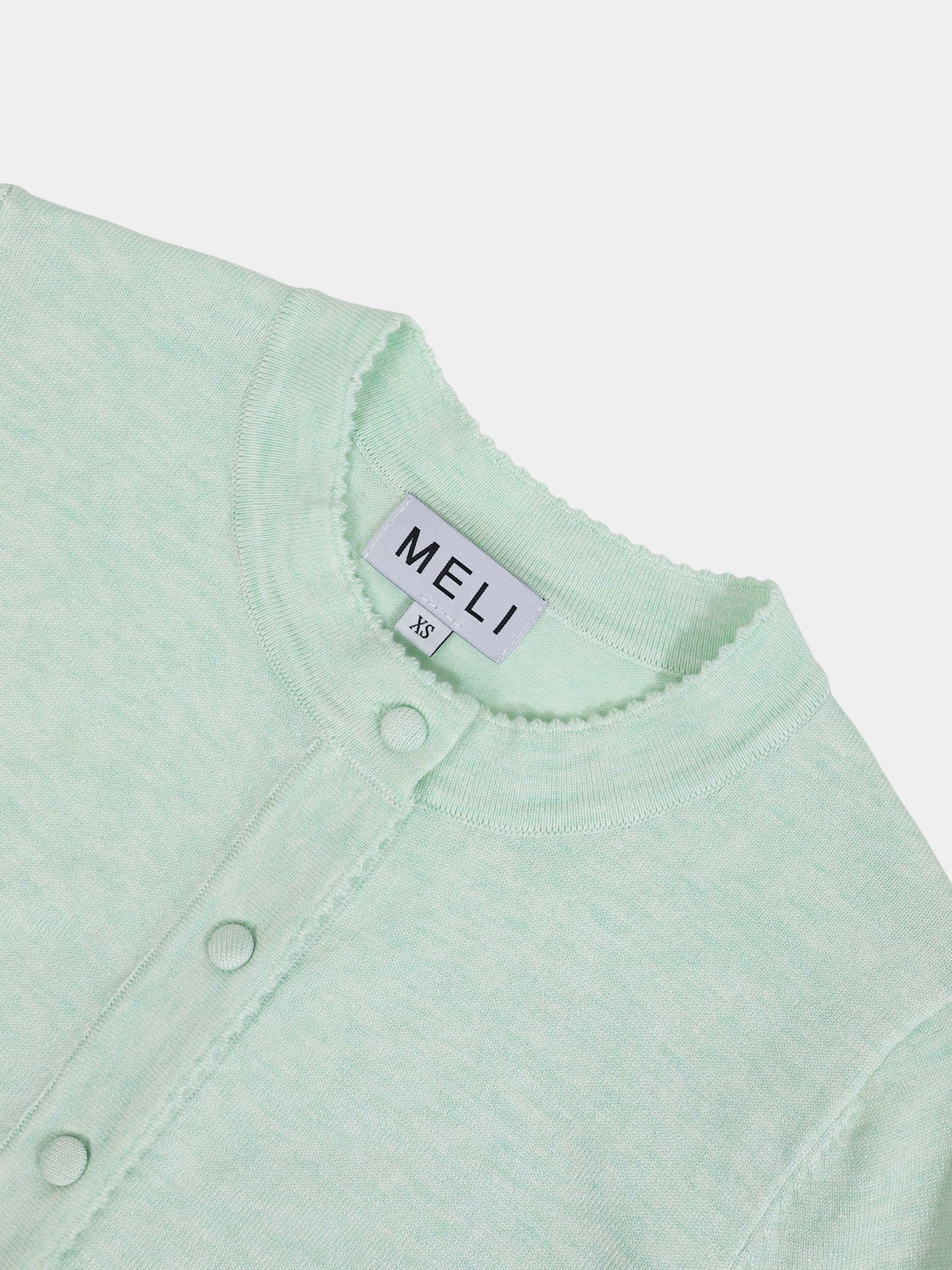 Trim Detail Crew Crop Cardigan-Heathered Mint