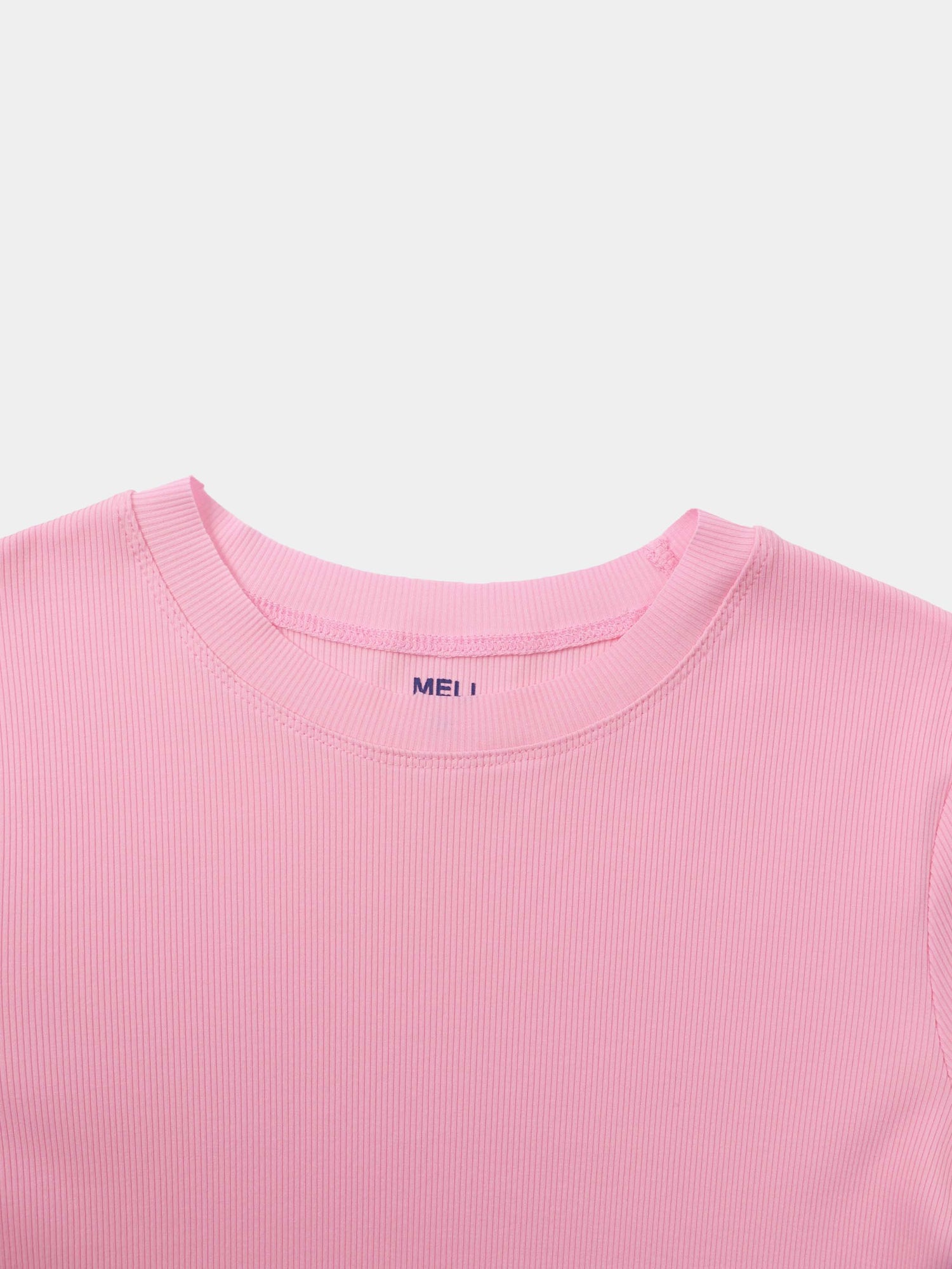 Rounded Hem Ribbed T-Shirt-Pink