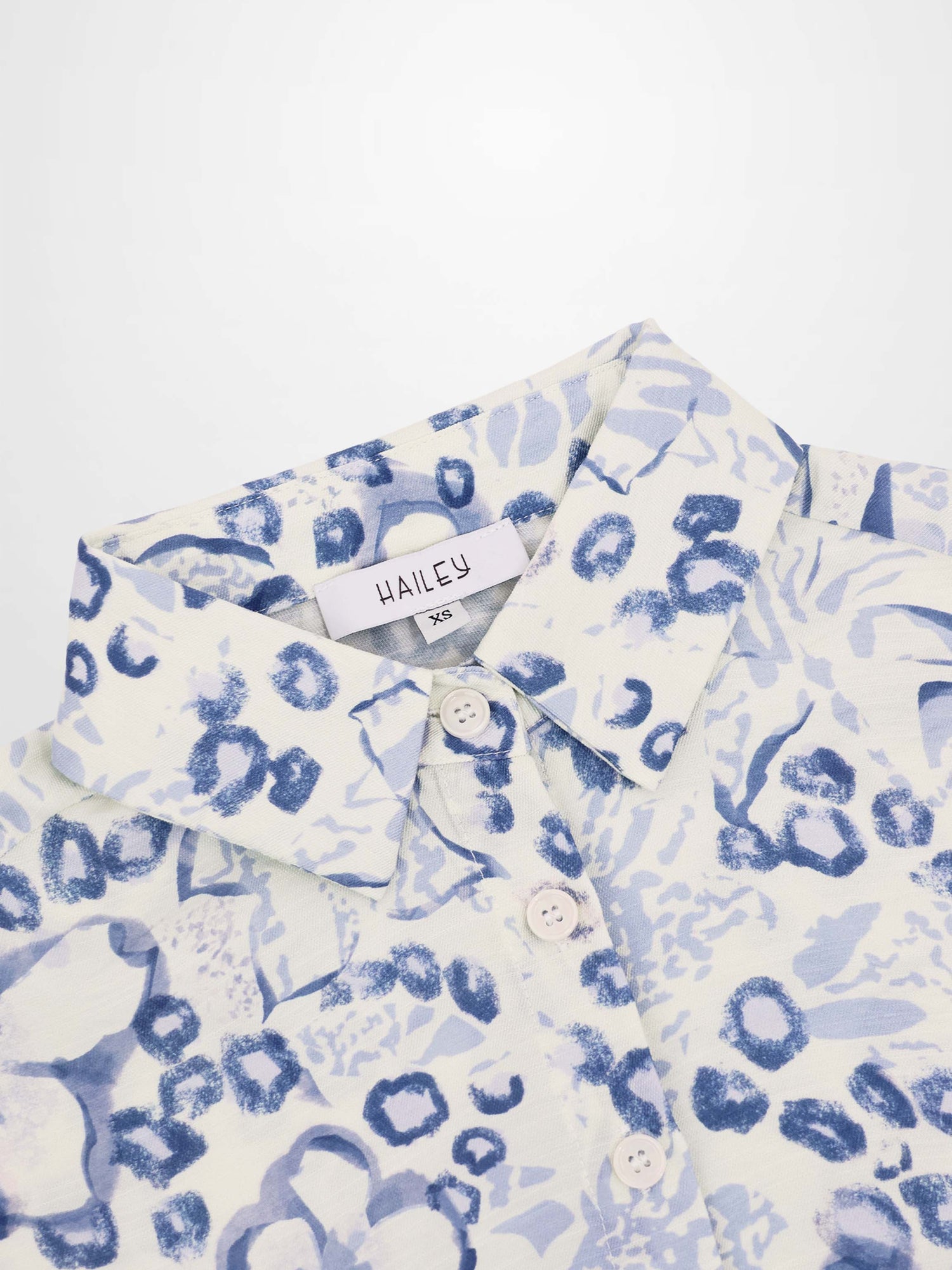 Button Down Collared Blouse-Blue Watercolor