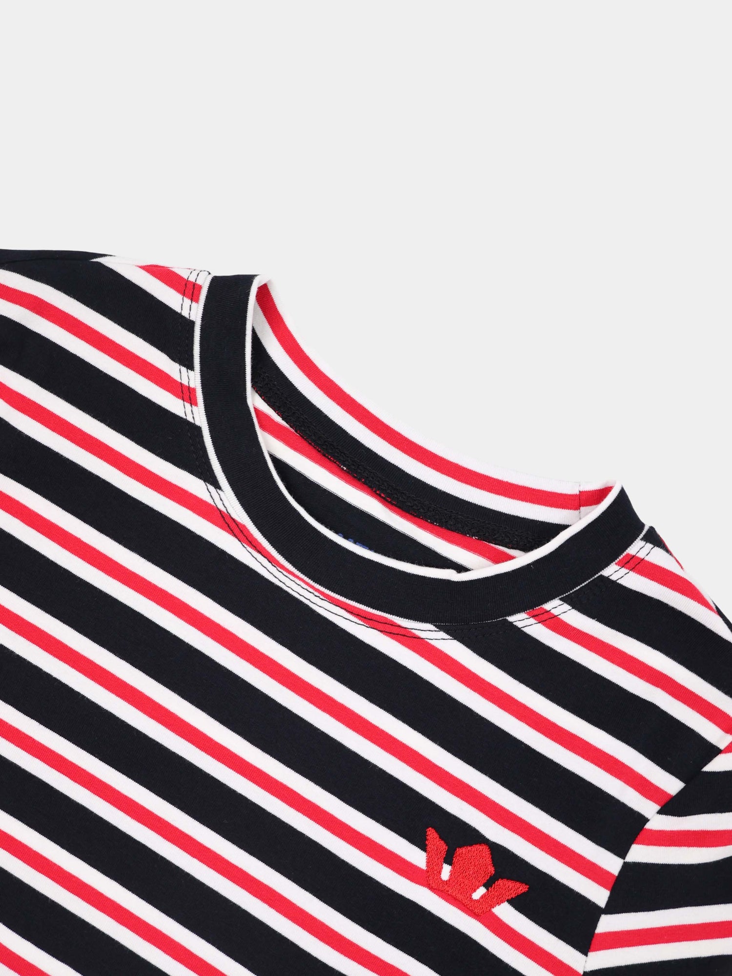 Embroidered Crown Striped Tee-Black/White/Red