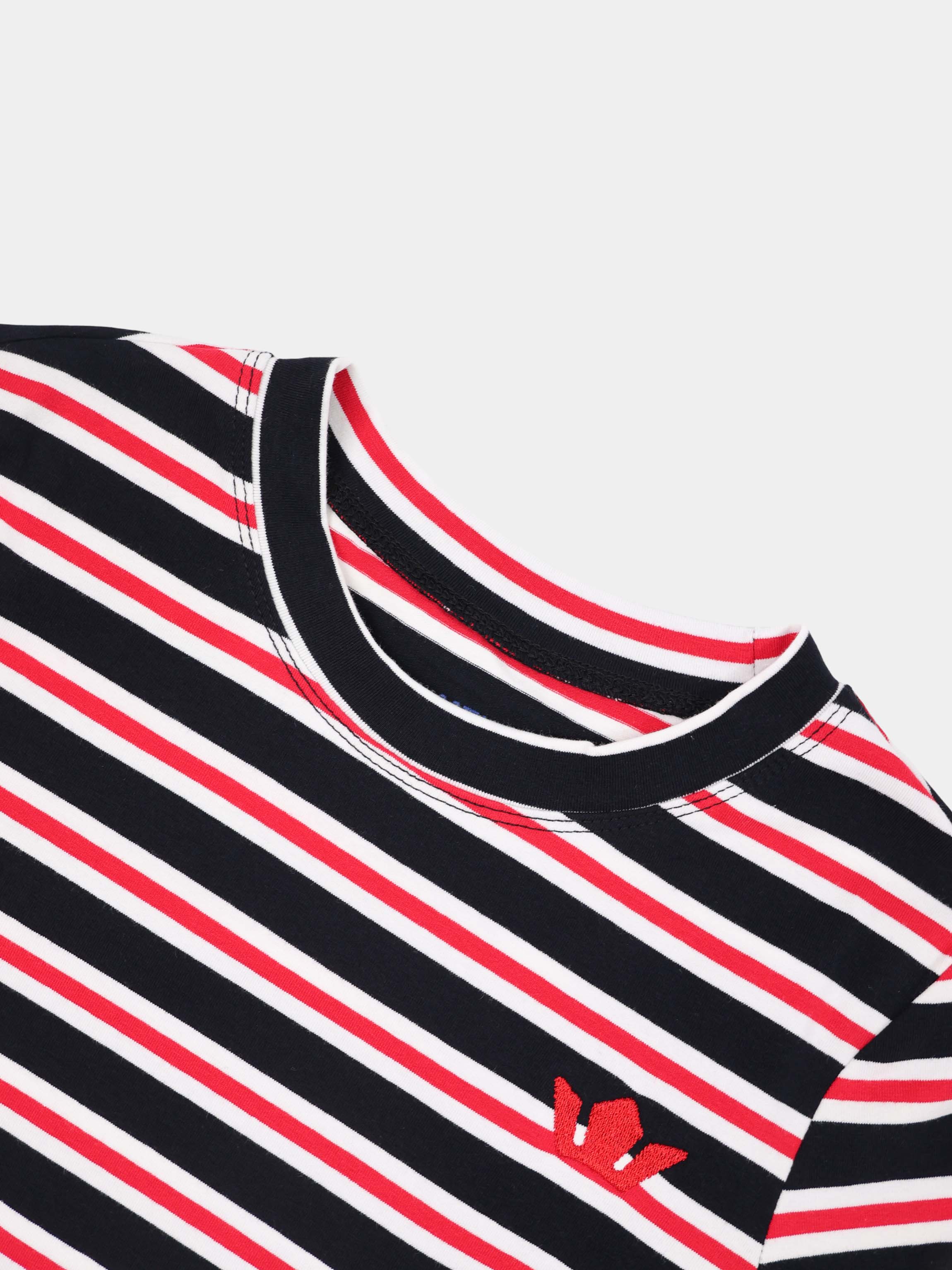 Embroidered Crown Striped Tee-Black/White/Red