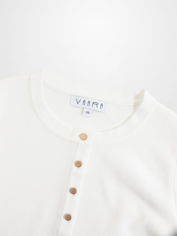 Gold Button Crop Cardigan-White
