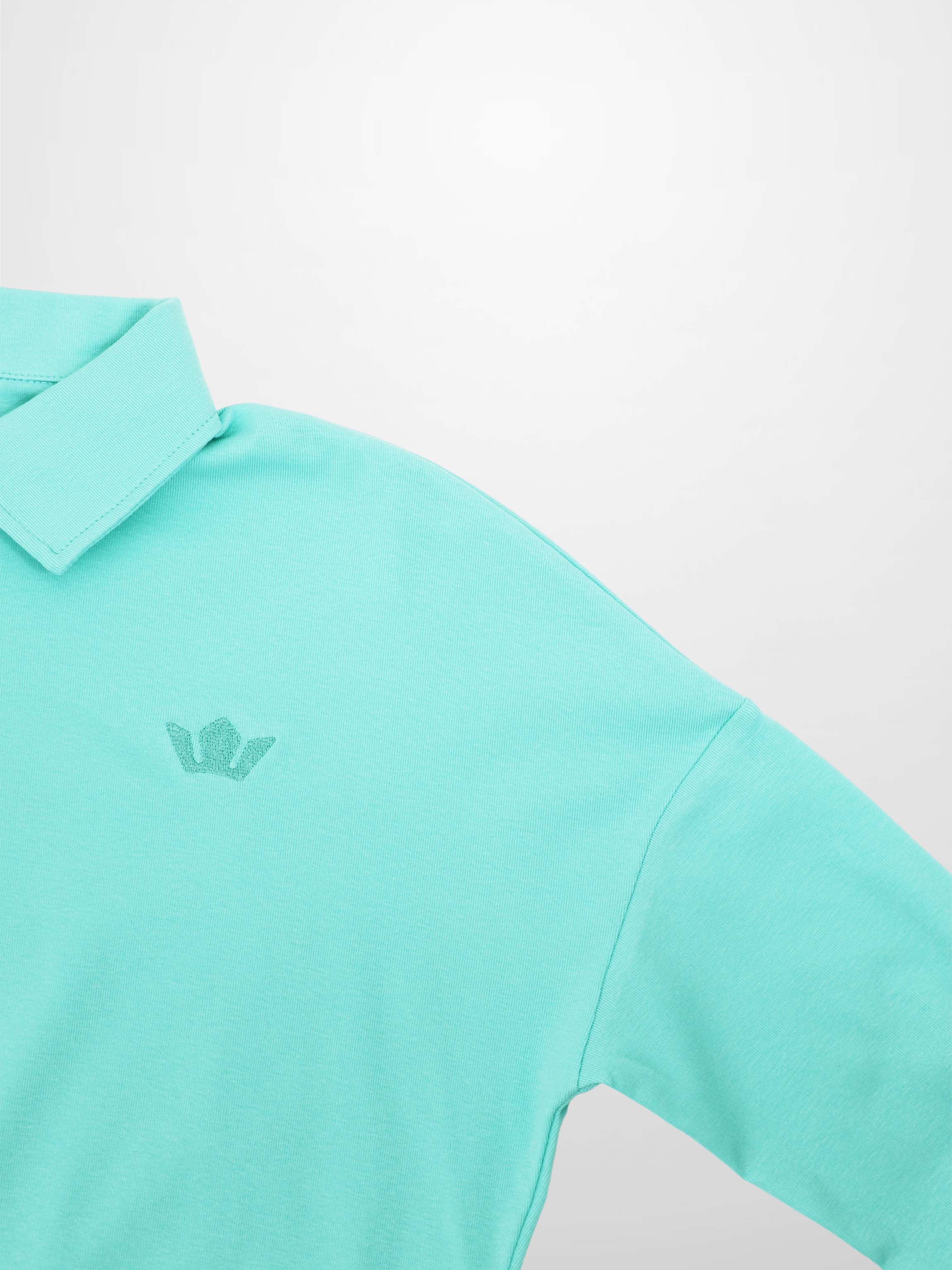 Collared Bomber Tee-Aqua