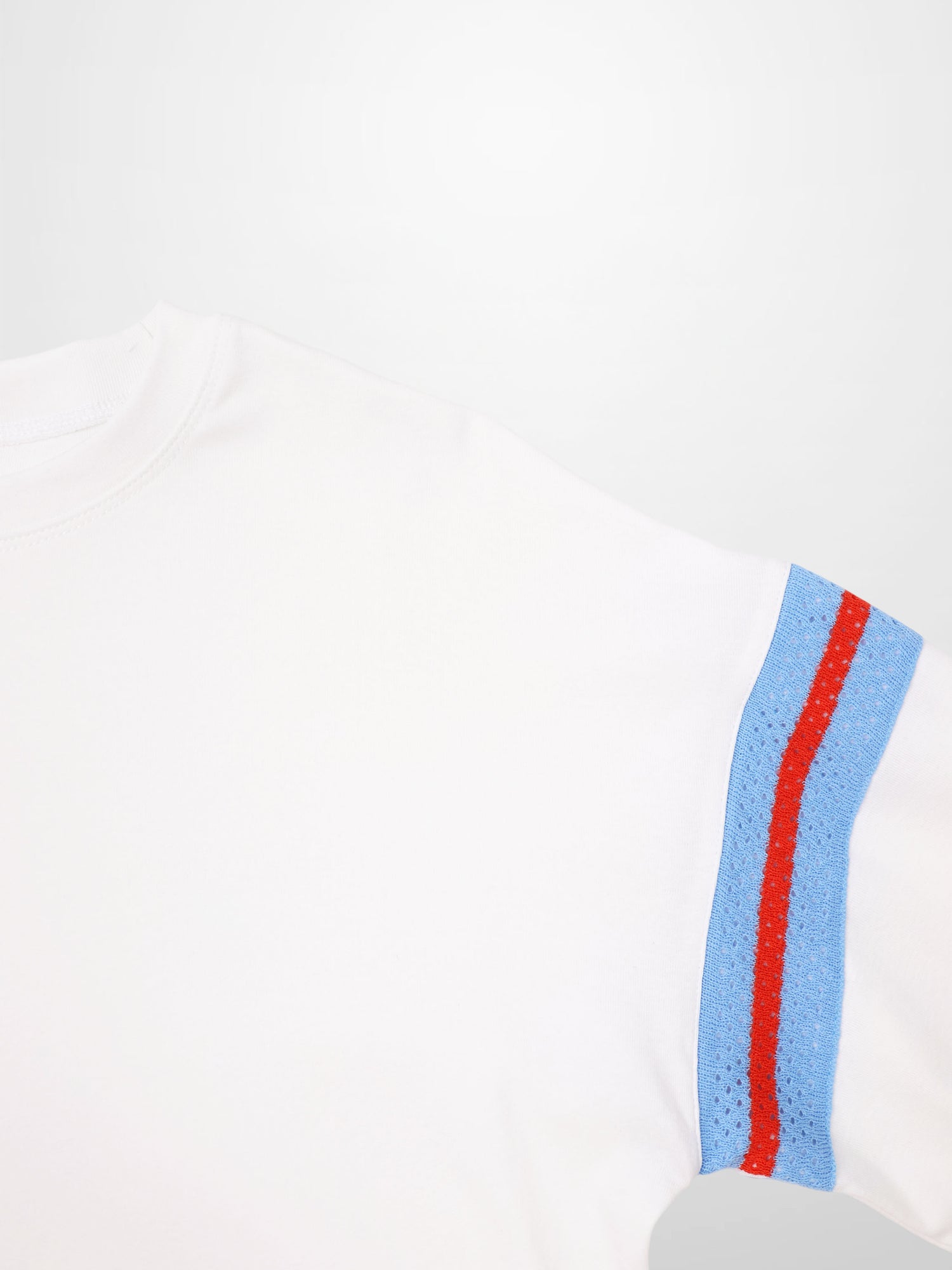 Crochet Stripe Boxy Tee-White/Blue/Orange