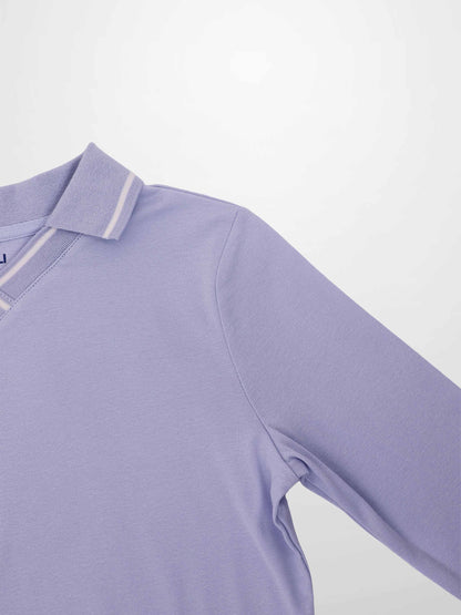 Collared High V T-Shirt-Light Blue