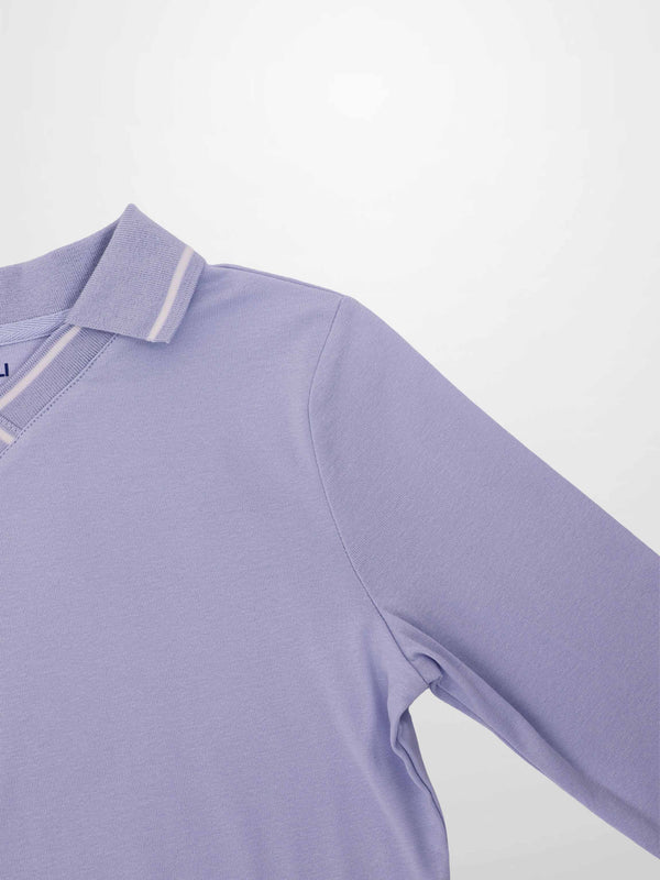 Collared High V T-Shirt-Light Blue