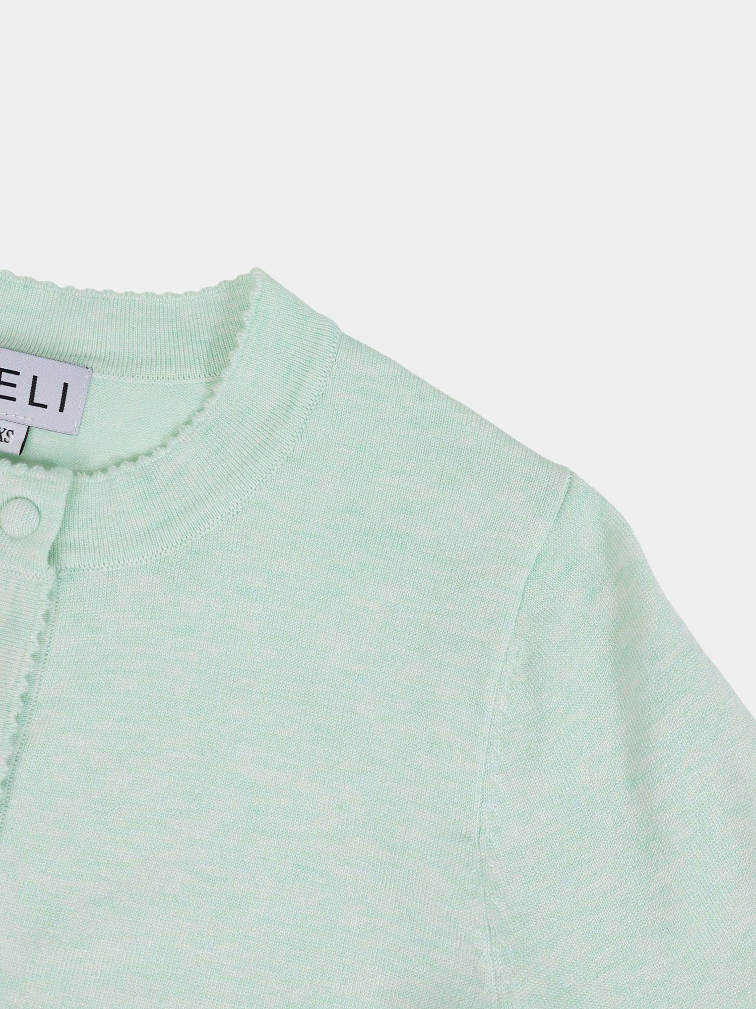 Trim Detail Crew Crop Cardigan-Heathered Mint