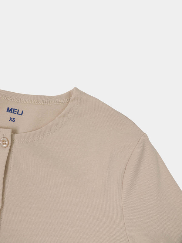 Crop T-Shirt Cardigan-Tan