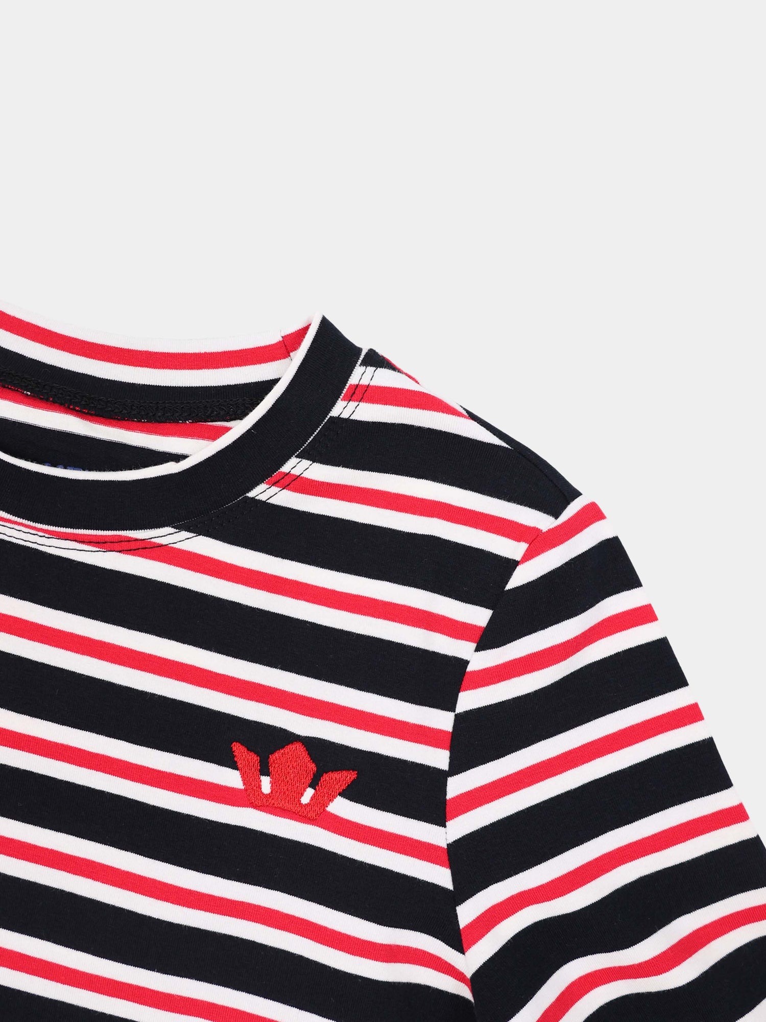 Embroidered Crown Striped Tee-Black/White/Red