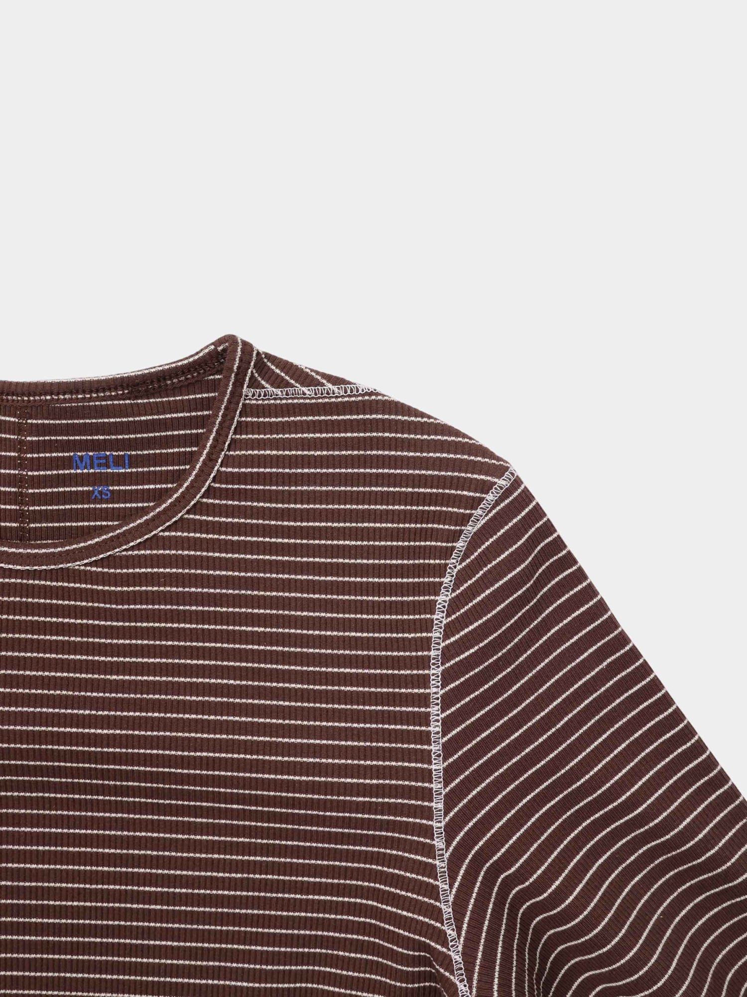 Striped Cross Stitch T-Shirt-Brown