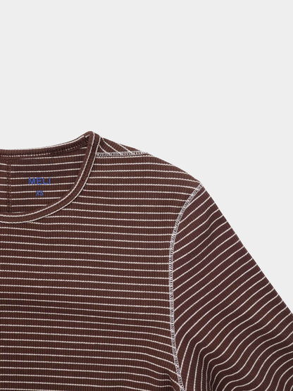 Striped Cross Stitch T-Shirt-Brown