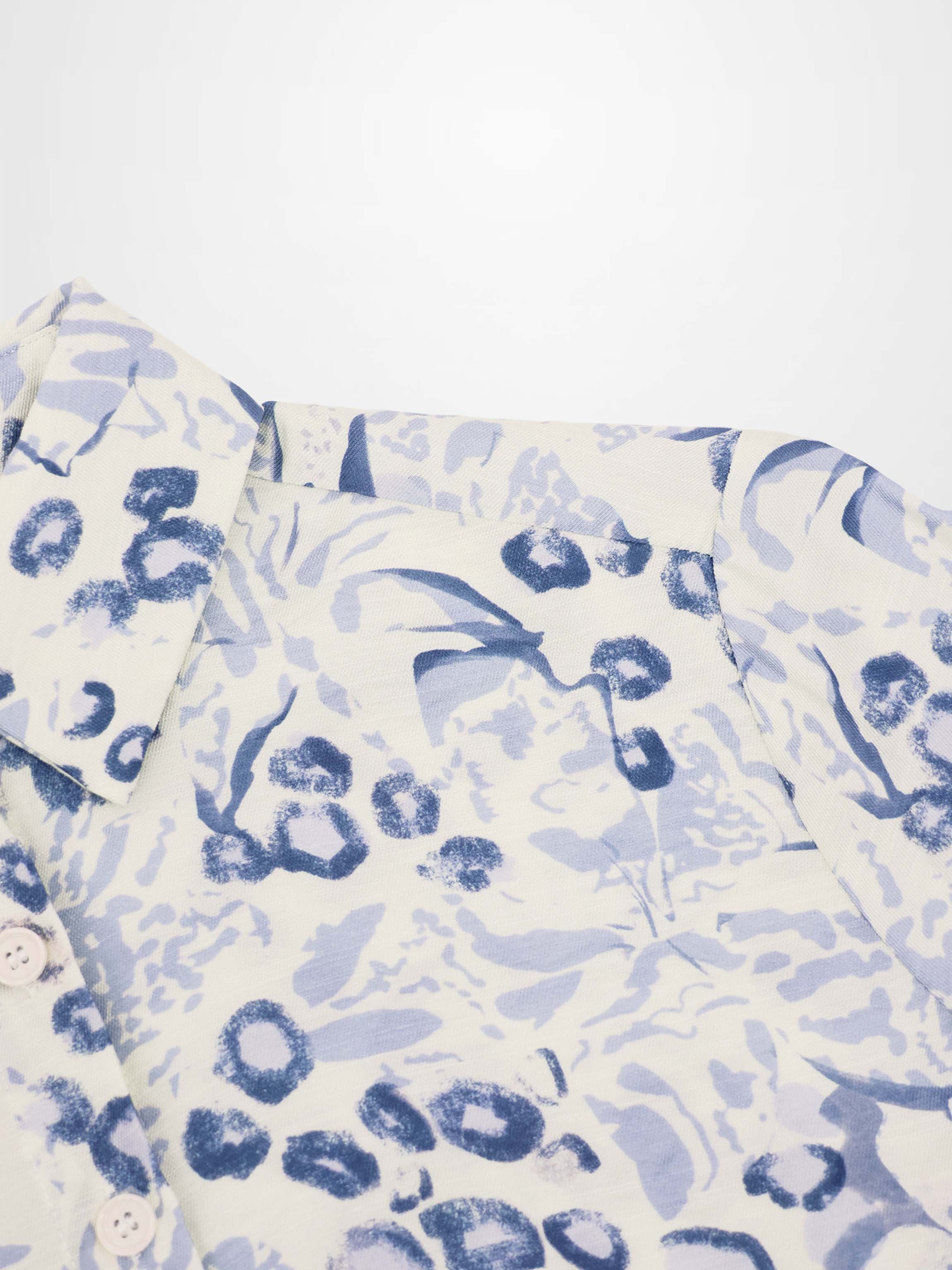 Button Down Collared Blouse-Blue Watercolor