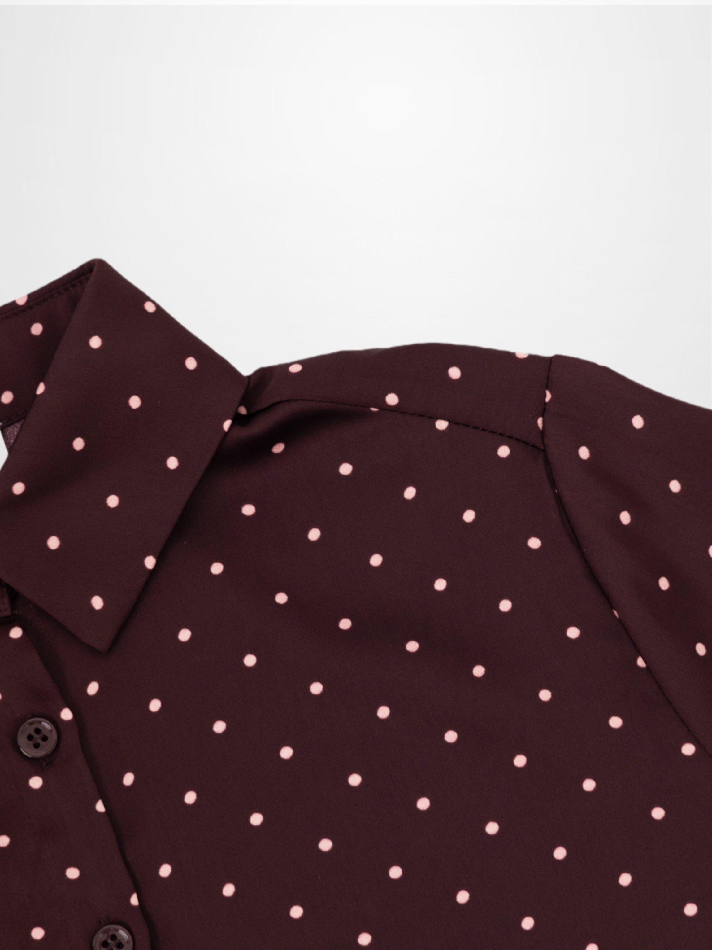 Oversized Satin Blouse-Burgundy Small Polka Dot