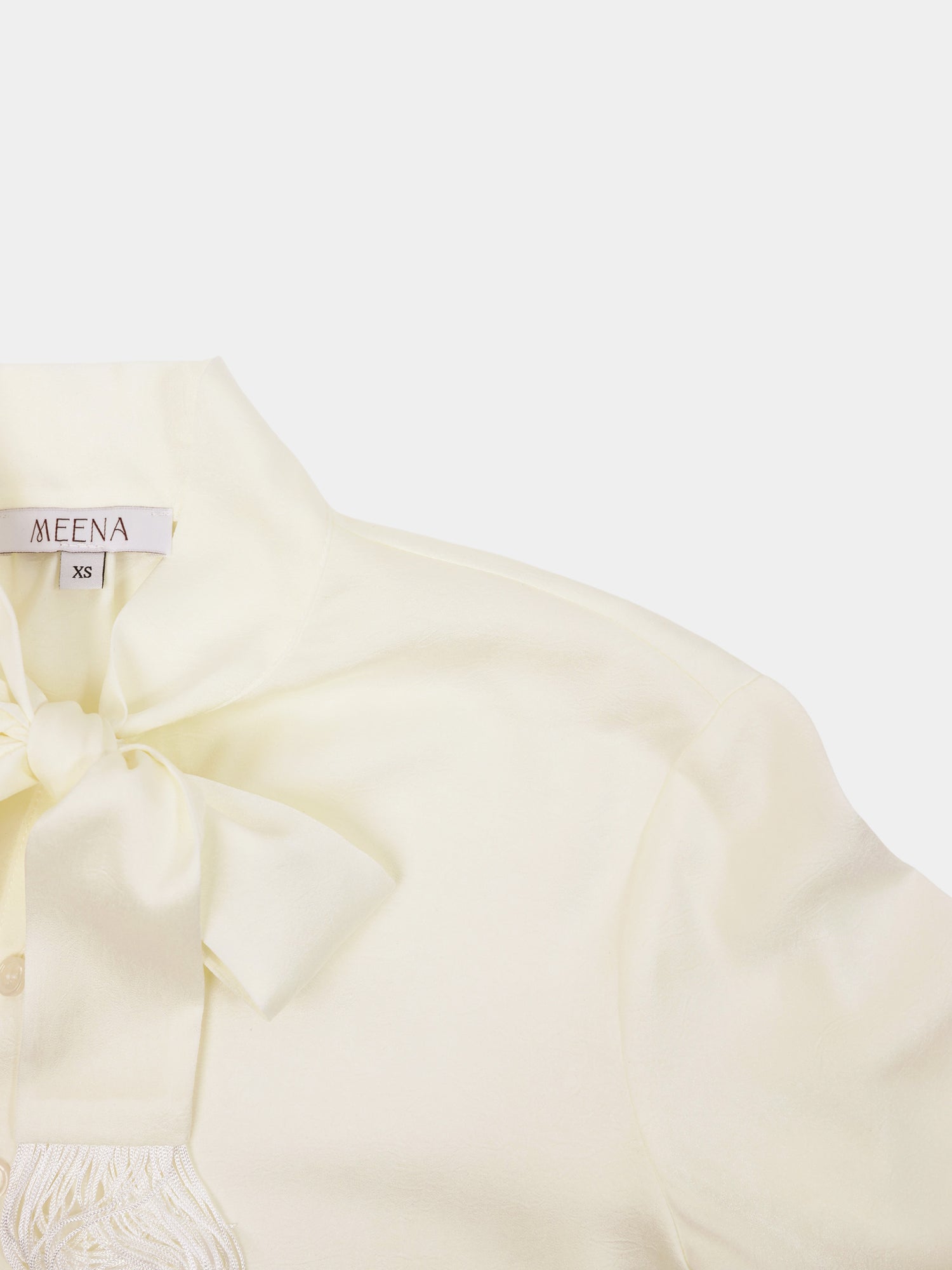 Fringe Bow Blouse-Cream