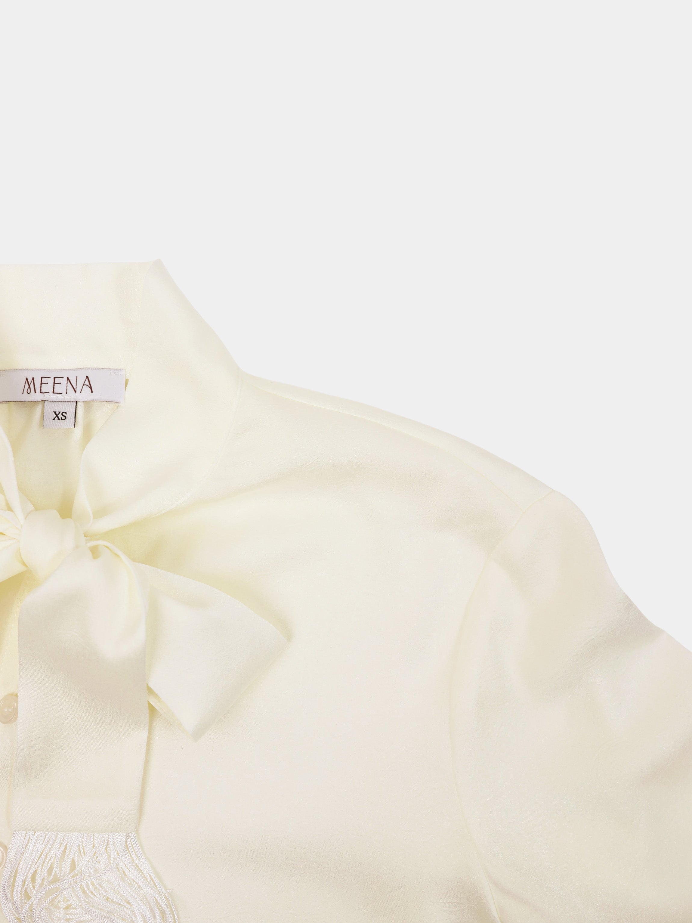 Fringe Bow Blouse-Cream