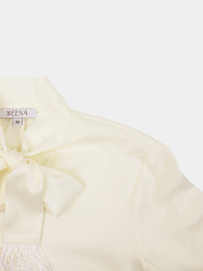 Fringe Bow Blouse-Cream