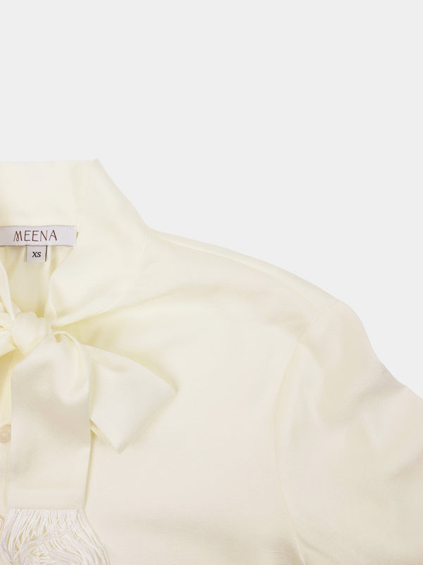 Fringe Bow Blouse-Cream