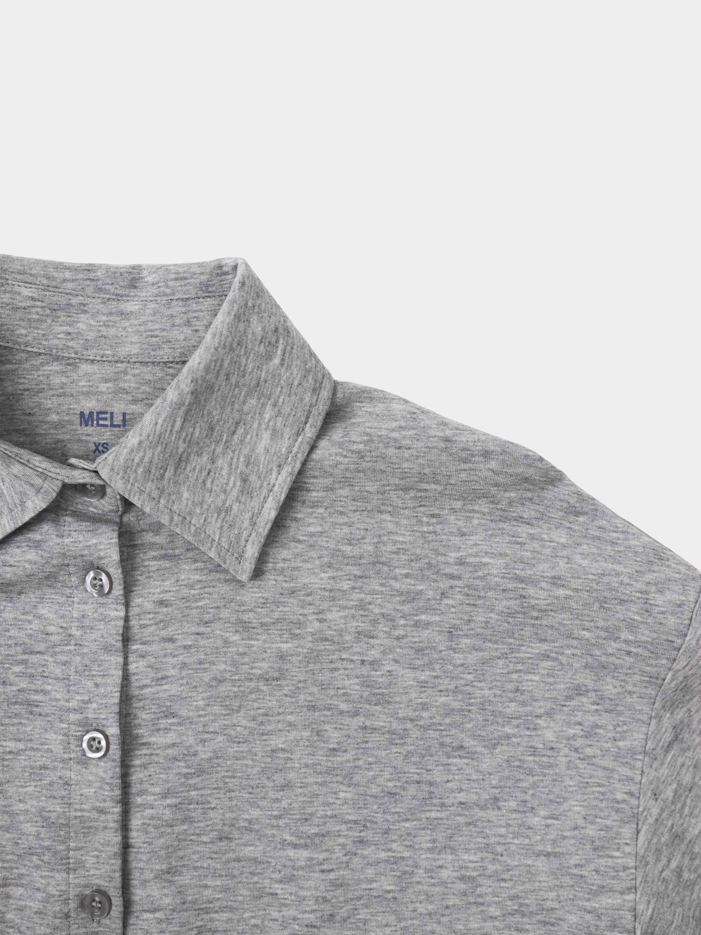 Waist Tie Button Down T-Shirt-Heather Grey