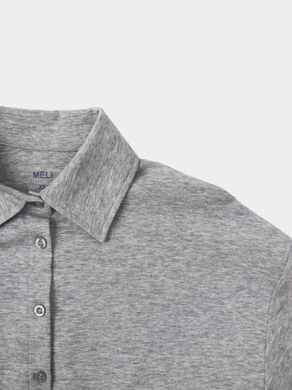 Waist Tie Button Down T-Shirt-Heather Grey