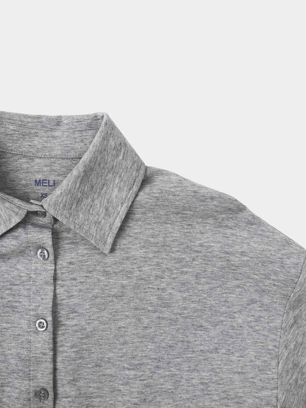 Waist Tie Button Down T-Shirt-Heather Grey
