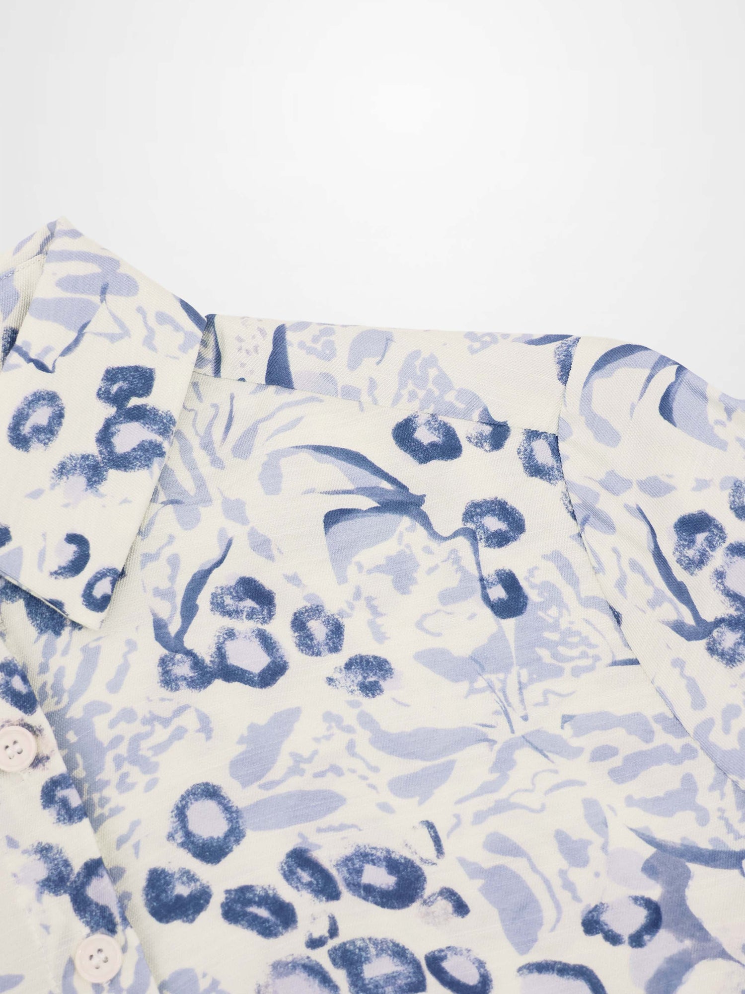 Button Down Collared Blouse-Blue Watercolor