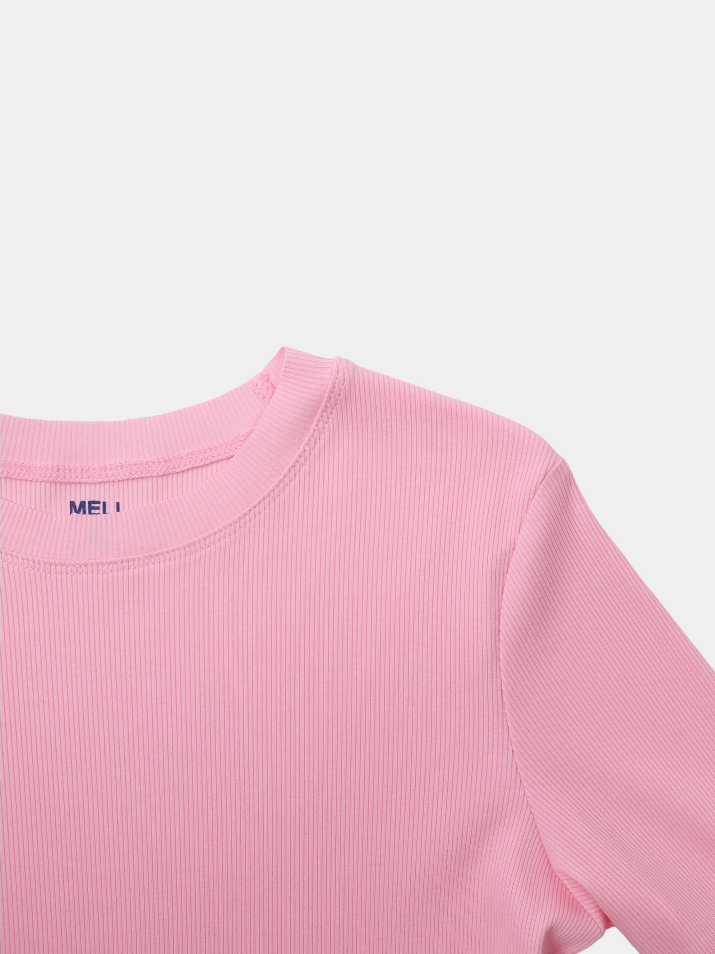 Rounded Hem Ribbed T-Shirt-Pink